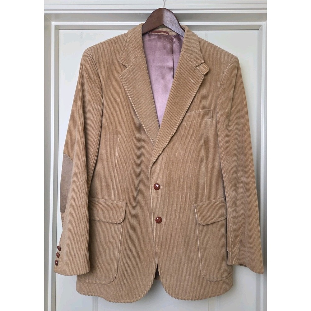 Vtg English Manor Corduroy Suede Elbow Patch Sport Coat Blazer‎ Tan Men's 42R